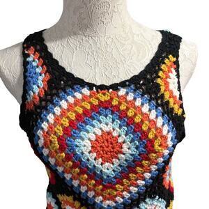 Crochet rainbow Rave Boho festival top Medium